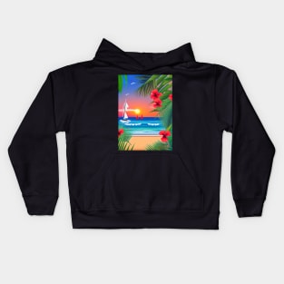 Tropical Sunset Beach Scene Kids Hoodie